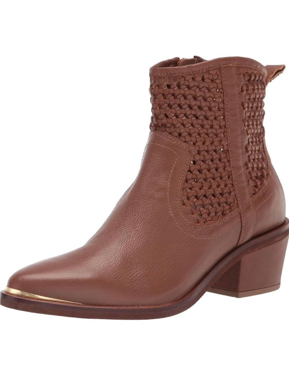 Kenneth Cole Arlo Leather Woven Block Heel Western Booties - NWT
